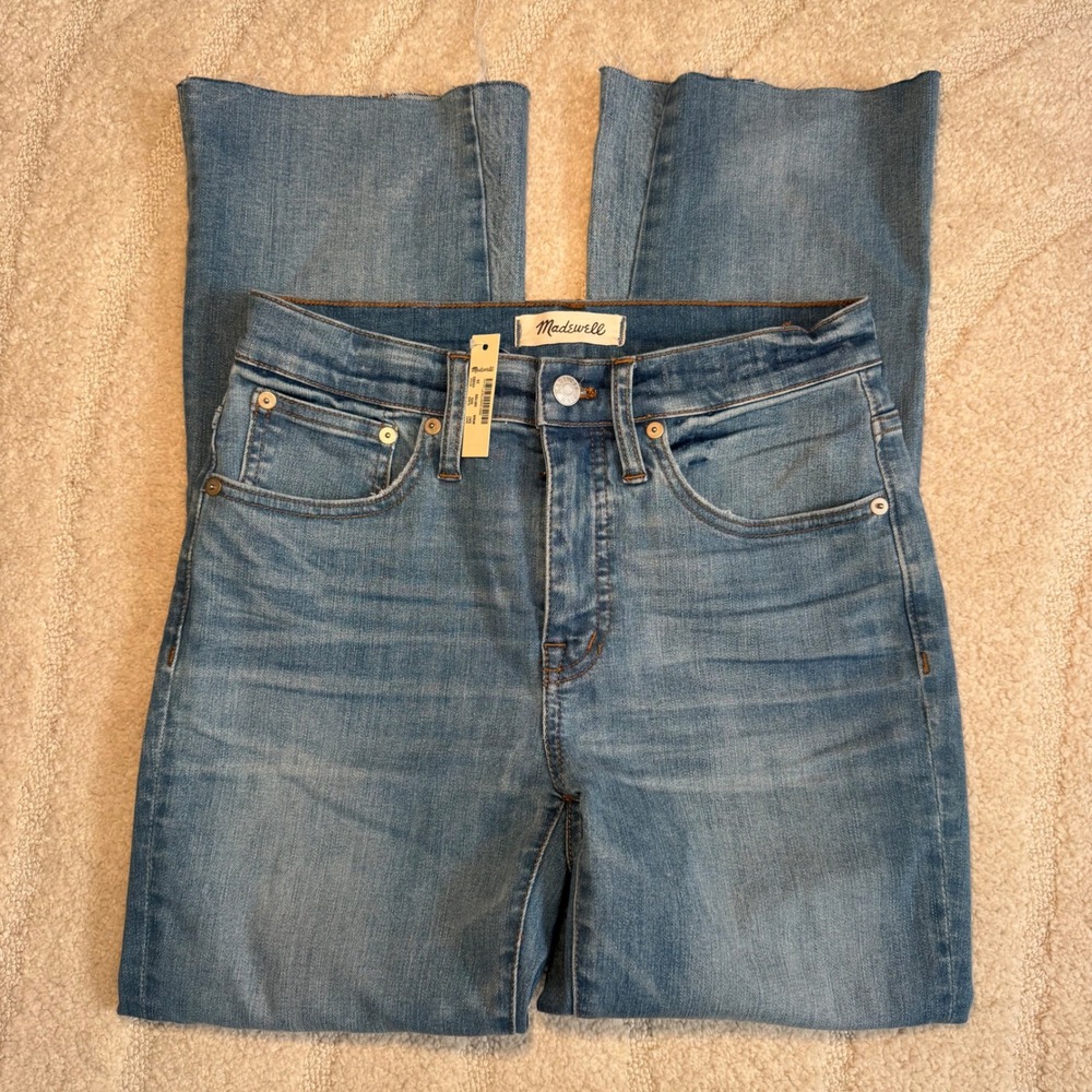 NWT Madewell Cali Demi-Boot Jeans 26 Medium Wash Raw Hem High Rise H5903 Denim